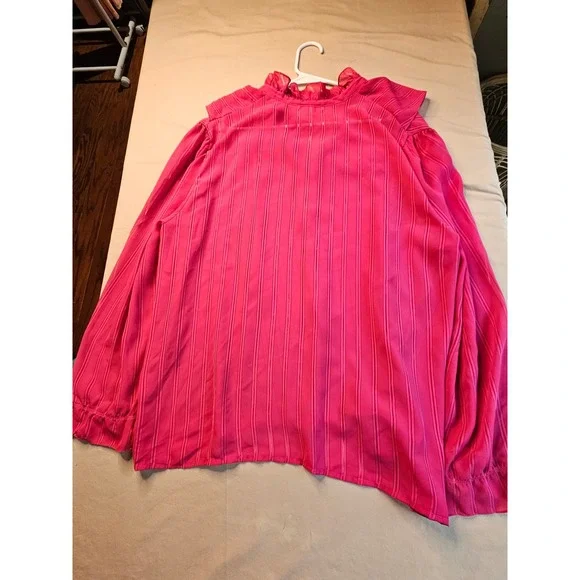 Vintage Ship n Shore‎ Pink Striped Ruffle Neck Button Blouse Top - Picture 7 of 9